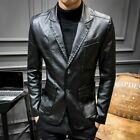 Men's Leather Jacket Slim Fit Two Button Blazer Business Lapel Coat Casual Party