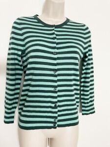 ☆ J CREW Women's 100% Cashmere Crewneck Cardigan Sweater Striped Green Small