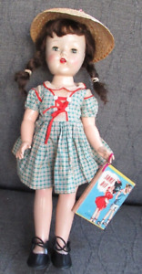 Cute 15” 1940’s/50’s Hard Plastic Pigtail Walking Doll Old Dress & Child’s Book
