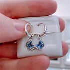 Authentic 100% 925 Sterling Silver Blue Butterfly Hoop Drop CZ Earrings