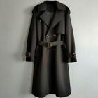 Mens Long Trench Coat Loose Laple Double-breasted Belted Fashion Overcoat Casual