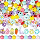 190 Pieces Easter Wood Beads for Crafts Colorful Round Wood Beads Rabbitss Egg