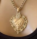 Sacred Heart Necklace Giant Ex Voto Flaming Heart Milagro Talisman Pendant