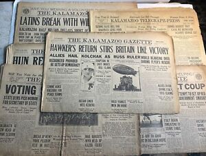 Lot Of 6 Kalamazoo Gazette Michigan Newspapers 1915-1920 WW1 Pancho Villa Lot 4