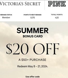 New ListingVictoria's Secret Pink coupon $20 off a $50 purchase good May 8-21 fast eship