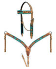 Horse Horse Western Cactus Tooled Browband Bridle & Breast Collar Tack Set