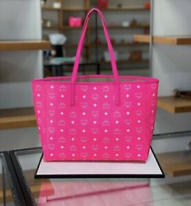 Authentic MCM Neon Pink Color Medium Shopper Tote Bag $695+ Tax