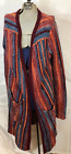 Billabong Long Sleeve L Open Front Red Stripe Cardigan Duster Pockets Colorful