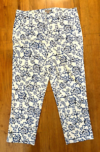 J Jill Womens Pants Size 10 Tall White w/ Blue Floral Capri Mid Rise Stretch