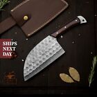 Damascus Wood Serbian Cleaver Knife for BBQ Outdoor Kitchen Chopper Chef Knife