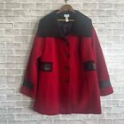 Catherine’s Red and Black Long Warm Button Front Trench Coat Jacket Sz 3X