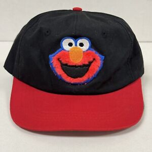 Vintage 90s Sesame Street Fuzzy Elmo Elastic Back Embroidered Hat Cap Black Red
