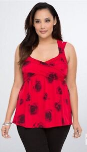 Torrid Blouse Women's Plus Size 0X Rose Print Crisscross Babydoll Top Sleeveless