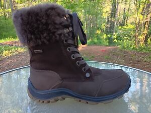 Women's Pajar Abbie Brown Leather Sheepskin Winter Snow Boots Shoes Size 8-8.5