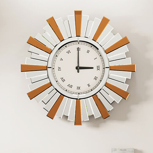 Wisfor Unique Crystal Clock Silent Roman Numerals Wall Clock w/ Beveled Mirror