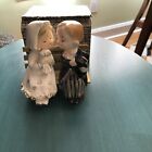 Vintage Bride and Groom Sitting on a Bench Salt and Pepper Shakers