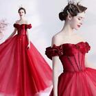 Ladies Gorgeous Red Off Shoulder Diamante Bowknot Long Dresses Wedding Prom Gown