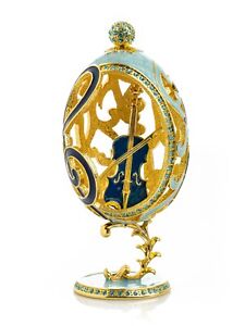 Keren Kopal Treble Clef Egg with Violin Trinket Box Decorated Austrian Crystals