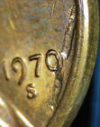 1970 S large date Lincoln cent error, obv strike through or lamination by date
