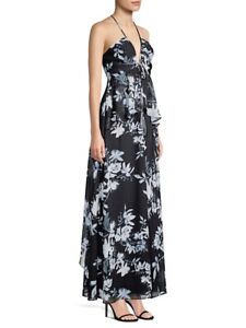 $338 BCBG MAX AZRIA Black Midnight Combo Floral Designer MAXI Dress US 0