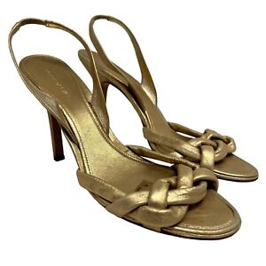 BCBGMaxazria Gold Heels Strappy Metallic Leather Slingback Pumps Size 9 US / 39