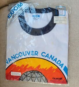 EXPO 86 Vancouver Blue Ringer T-Shirt Adult Sm Rare New in Package Short Sleeved