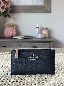 Kate Spade New York Leila Small Slim Bifold Wallet Leather In Black/Gold