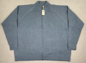 Peter Millar Sweater Mens 3XB Blue Cardigan Cashmere Ribbed Sleeve Full Zip NWT