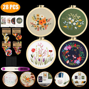 28PCS Embroidery Starter Kit For Beginners Cross Stitch Stamped DIY Decor Craft