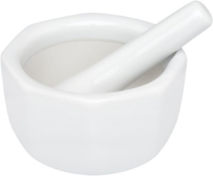 Porcelain Octaganol Mortar And Pestle White 3.5 Inch Octagonal Easy To Clean NEW
