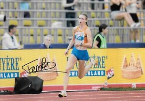 femke bol running the race very strong during the final signed 12x8 photo