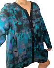 CATHERINES Plus 0X 14/16 Art Watercolor Button Up Long Sleeve Shirt Blouse Top