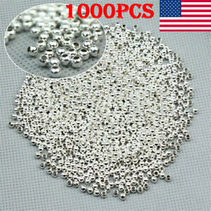 1000x Genuine 925 Sterling Silver Round Ball Beads Jewelry DIY Making Finding US