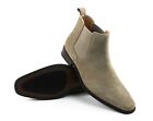Genuine Suede Tan Beige Mens Dress Chelsea Boots Almond Toe Leather Lining AZAR