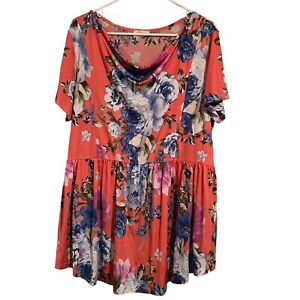 Be Stage Floral Babydoll Plus Size Short Sleeve Top Size 3X