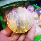 50mm+ Yellow Smelting Stone Quartz Sphere Crystal Energy Ball Reiki Healing Gem