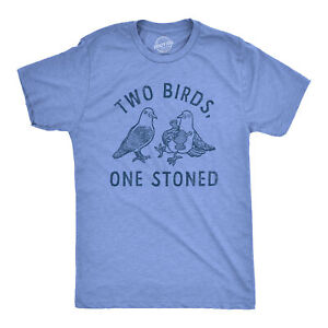 Mens Two Birds One Stoned T Shirt Funny 420 Weed Smoking Pigeon Saying Joke Tee