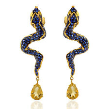 Citrine Gemstone Blue Sapphire 925 Sterling Silver Snake Earring Gift Jewelry