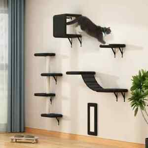 Coziwow Wall Mounted Cat Furniture Cat Wall Shelves Set of 5 with Cat Tree Black