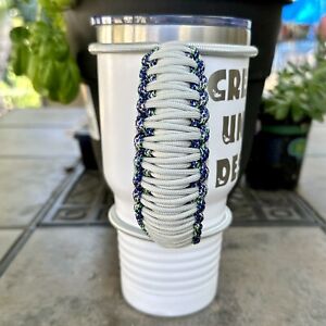 30/40oz Stretchable Paracord Tumbler Handle, Silver Blue Rainbow Fits Epoxy Cups