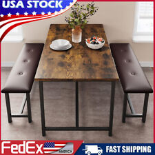 Dining Set Table and 2 Upholstered Bench Wood Top Breakfast Dinette for Kitchen