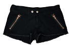 Vintage Blue Asphalt Shorts Black Denim Cotton Micro Low Rise Y2K