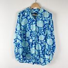 Talbots Floral Top Womens 1X Blue Button Down Blouse Long Sleeve Gauzy Casual