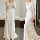Lace Mermaid Wedding Dresses V Neck White Long Sleeves Ivory Train Bridal Gowns