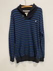 American Eagle Outfitters Mens Large Sweater Blue Stripe Cowl Neck Button Pocket