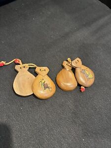 Spanish Wood Castanets Set Of 2. Wood Carved. Preowned