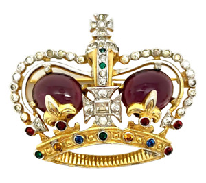 Signed Mazer Bros Elizabeth II Coronation Crown Pin Brooch 1953 Vintage Jomaz
