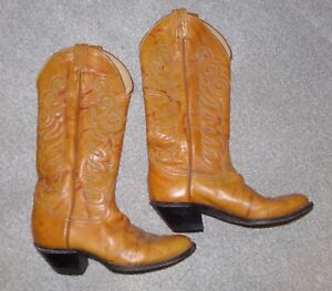 VTG Tony Lama TALL Butterscotch Brn Leather Mens Cowboy Western Boots 9D EL PASO