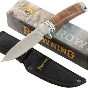 Browning Stacked Leather Handles Fixed Blade Hunting Knife BR814 Sheath Hunter