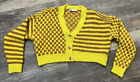 ZARA Combination Jacquard Knit Crop Cardigan Sweater Yellow Brown Size Small